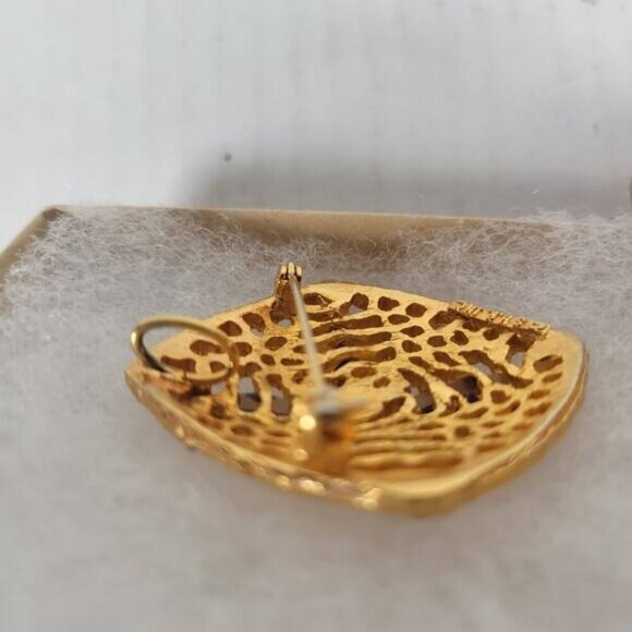 Vintage Gold Tone Elongated Beaded Lace Filigree Classic Square Brooch Pendant - Picture 3 of 4
